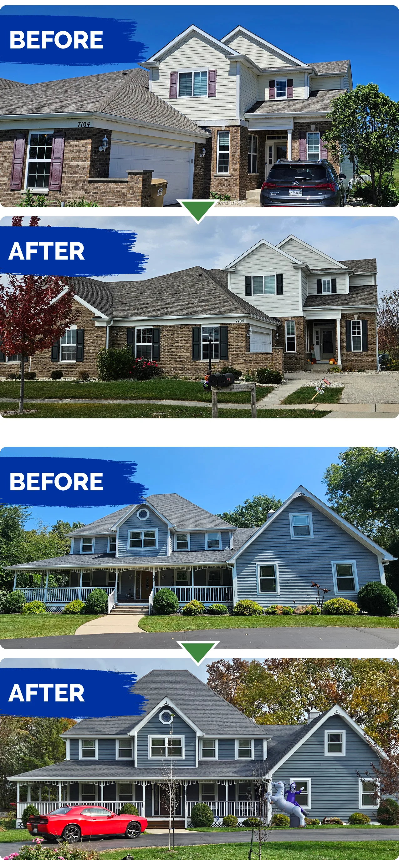 Before and After breakdown of two residential homes painted by JDR Painting.